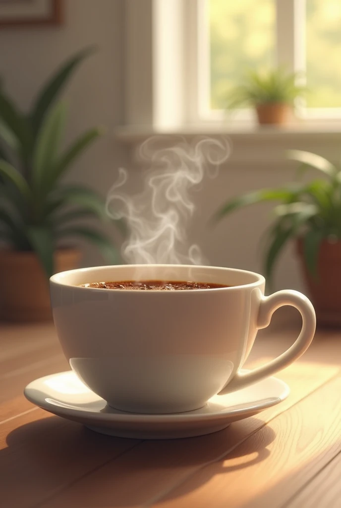 background with a drawing of a cup of coffee with smoke coming out, symbolizing harmony and comfort
