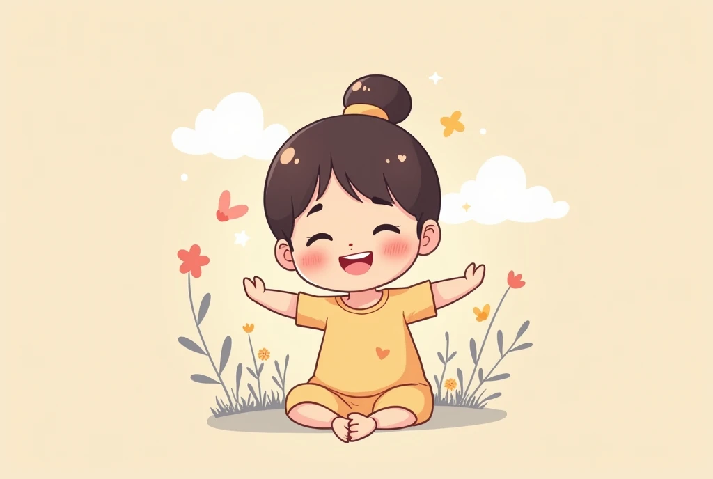 Daughter's self-perception cartoon image, cartoon, cute cartoon, cute cartoon style, motherly love, cute illustration, clean anime art