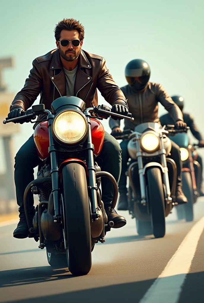 Create a slow motorcycle race poster. still. Everyone should have different bikes and everyone should look different.
It should look like they are riding slowly in a ground. Where we have created lanes for each of them