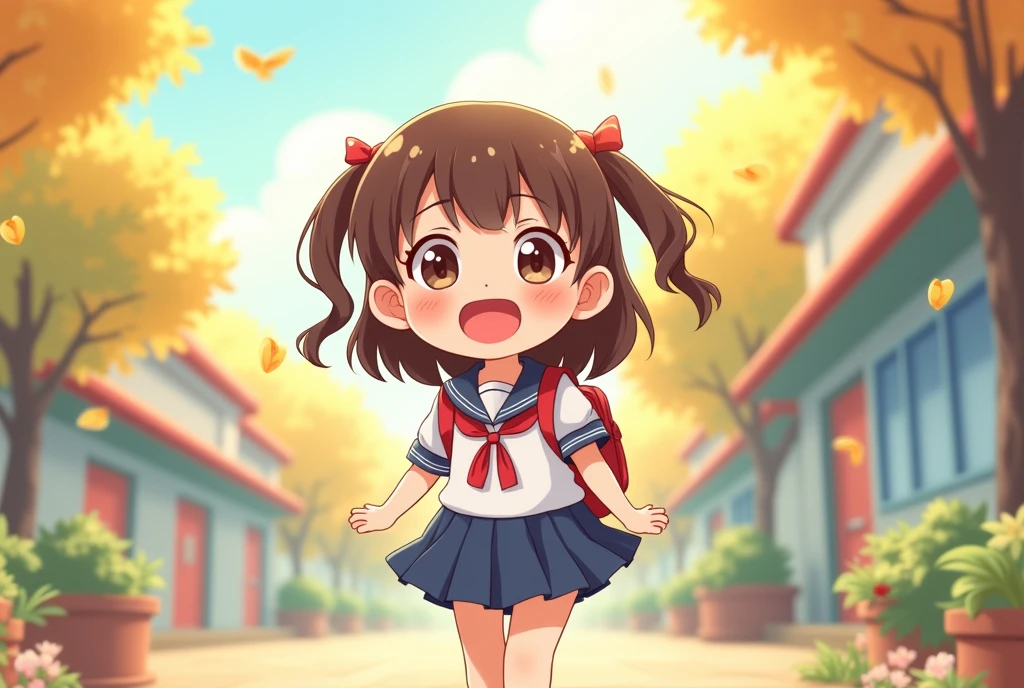 Cartoon image of daughter's school days, cartoon, cute cartoon, cute cartoon style, motherly love, cute illustration, clean anime art
