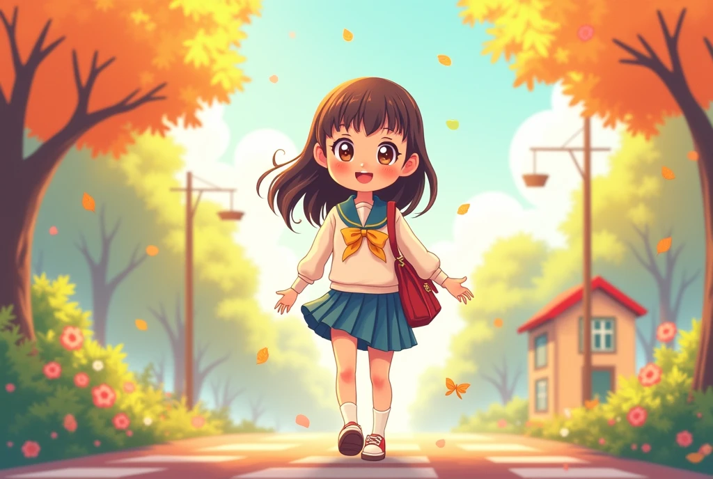 Cartoon image of daughter's school days, cartoon, cute cartoon, cute cartoon style, motherly love, cute illustration, clean anime art
