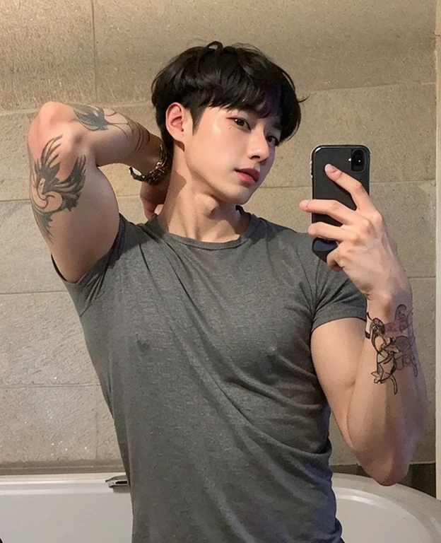 arafed asian man with a backpack and a backpack in an airport, jungkook, Hyung Tae, Jinyoung Shin, taken in the early 2020s, Kim Doyoung, Shin Jeongho, TaeJune Kim, Cai Xukun, pale korean adorable face, ironic smile, ten reads, numerous dimly glowing eyes, cute round slanted eyes