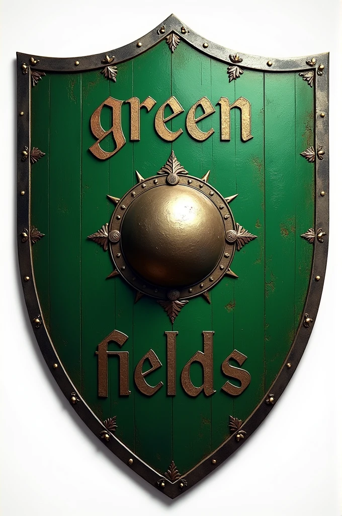 A shield that in the center is a ball and that on the shield says green fields