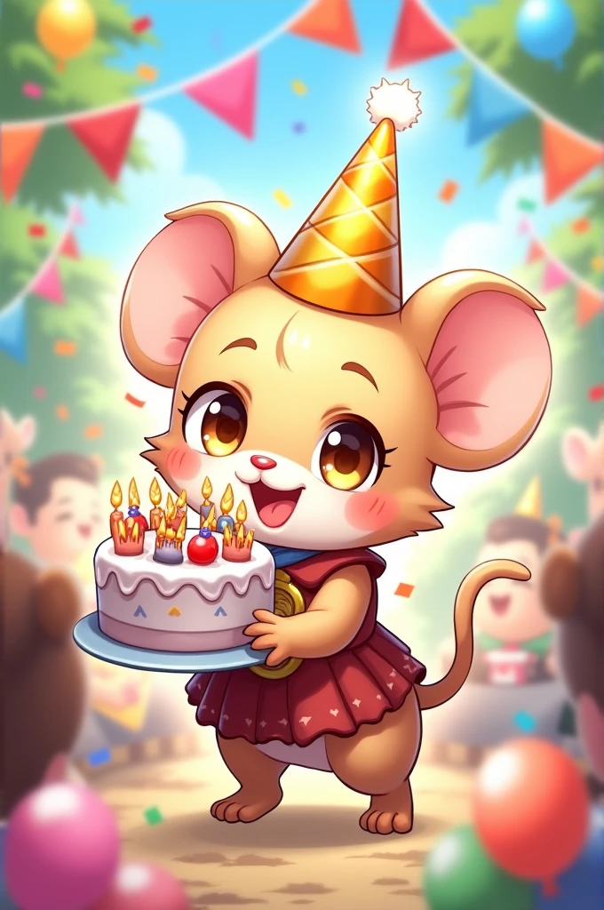  cartoon celebrating a birthday, profile photo 1024px, at a birthday party, maple history, birthday party, holding a birthday cake, happy birthday, arte do personagem da maple history, telegram sticker, wisdom friend anime, maple history mouse