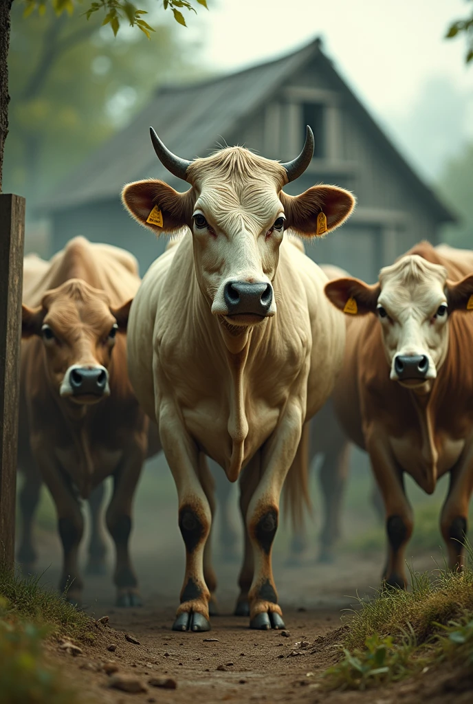 create an image of a cow transmitting viruses to the herd
