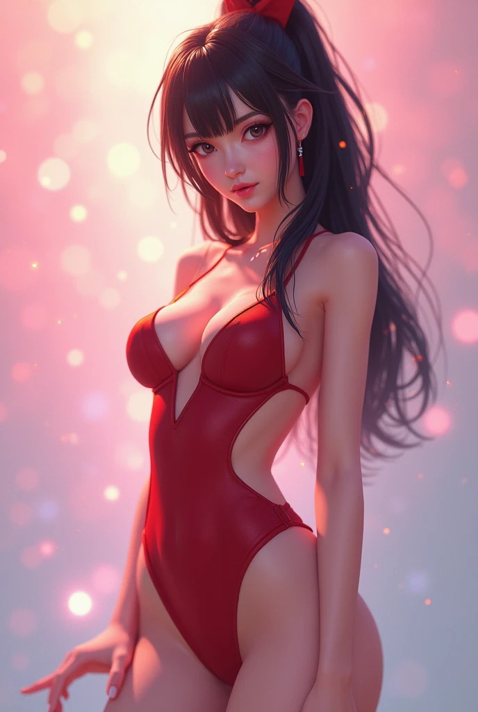 Mai Shiranui, smooth soft skin, full body, nice breast, long legs, cleavage, symmetrical, natural skin texture, soft lighting, detailed face, soft pastel colors sparkling, photorealistic painting, sharp focus, 8k, perfect composition, trending on artstation, unreal engine 5, cinematic smooth, intricate detail