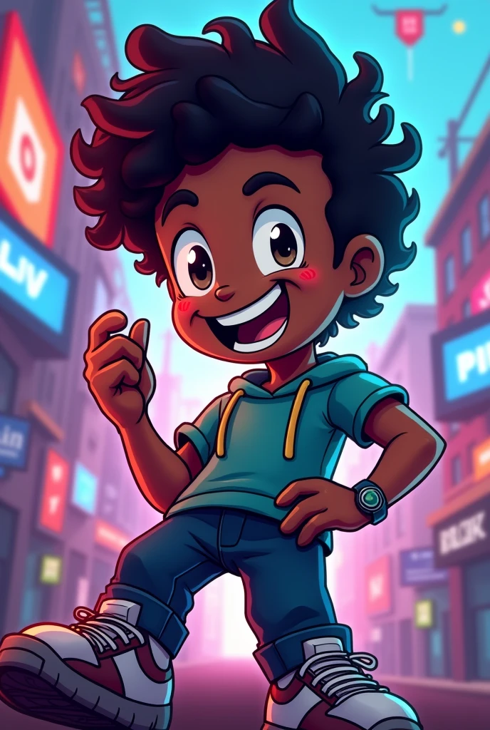 Make me a discord server profile icon with a black guy the server's name is the bros and it is gaming related to Roblox so follow that theme make it cartoonish and anime style and make it gaming theme related to roblox