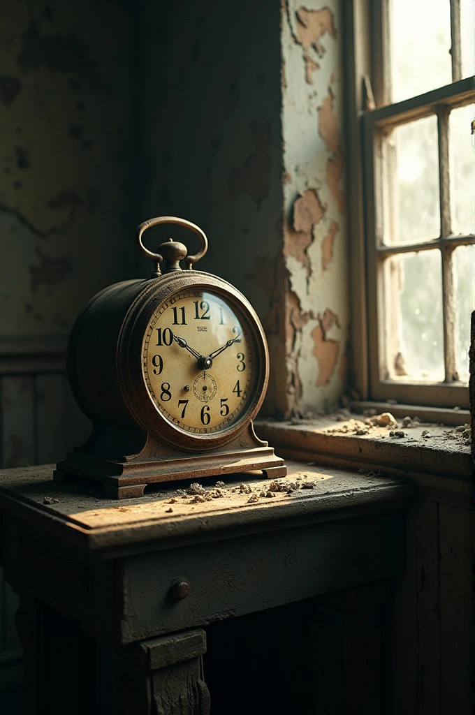 A old dusty clock ticking in a abandoned house