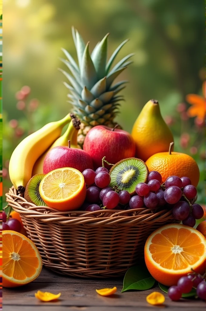 Fruit basket with different fruit's showing fruit name colors & taste