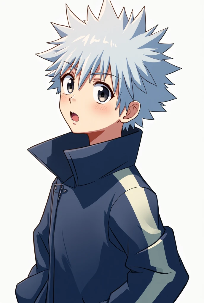 O killua 2d "Simpler" away from the camera "suprised" "with shining eyes" looking to the left