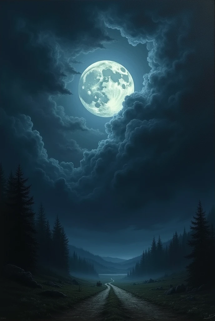 black clouds full moon sky background painting