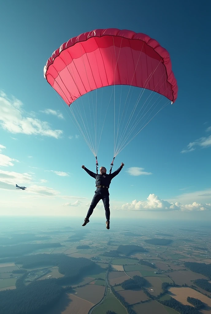 A person jumping out of a plane and the parachute was a condom