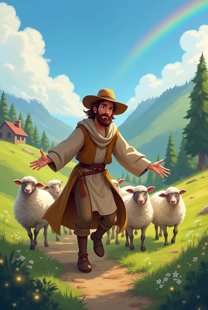 Disney character shepherd rescuing his sheep