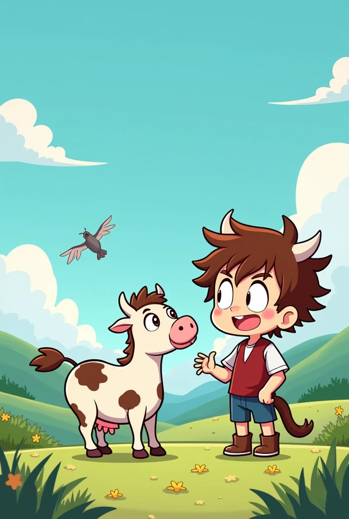 Hans trades horse for cow Draw a comic with chibi for kids in anime style