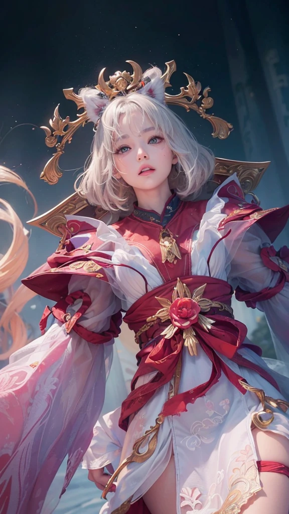 (Ultra Real), (Illustration), (High Resolution), (8K), (Very Detailed), (Best Illustration), (Beautiful Detailed Eyes), (Best Quality), (Super Detailed), (Masterpiece), (Wallpaper), (Detailed Face), Solo, (Dynamic Pose), One Girl, White Wavy Hair on the Bed, Losing Clothes, Japan Person, Iris Colored Eyes, (((Very Thin, Small and Short Night Dress)), Medium breasts, long legs, best ride of legs, (without panties), (without bra)