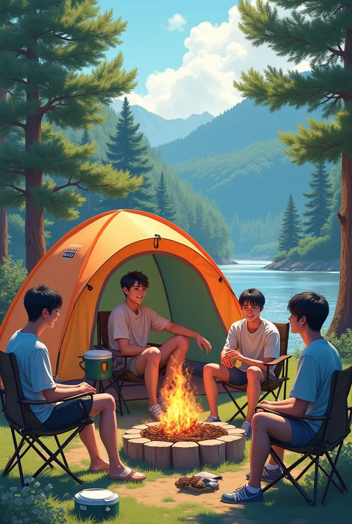 Male group in their late 20s Japanese BBQ Campsite LGBT Tent