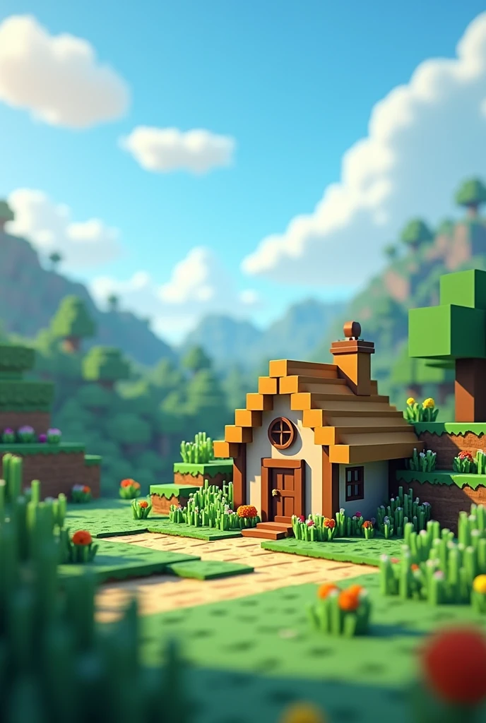 Minecraft with simple house and write name on corner mincraft