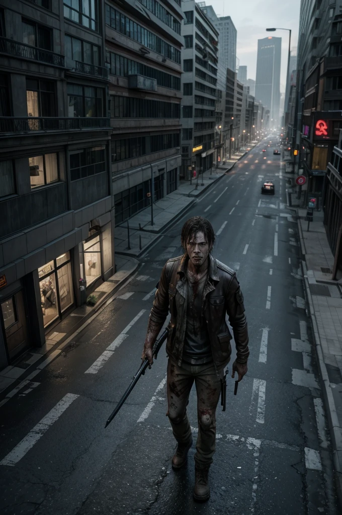 1 survivor in a zombie apocalypse, citys, realisitic, 4K, epic, ultra realisitic