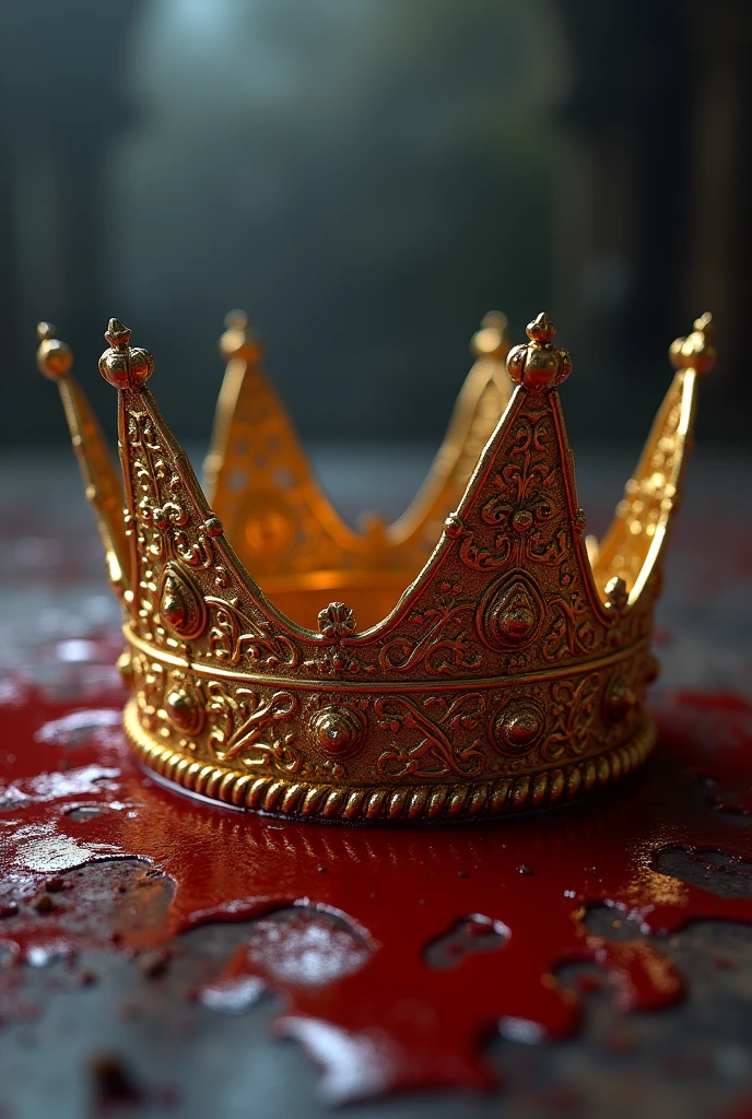 Golden woven crown with blood, with white background