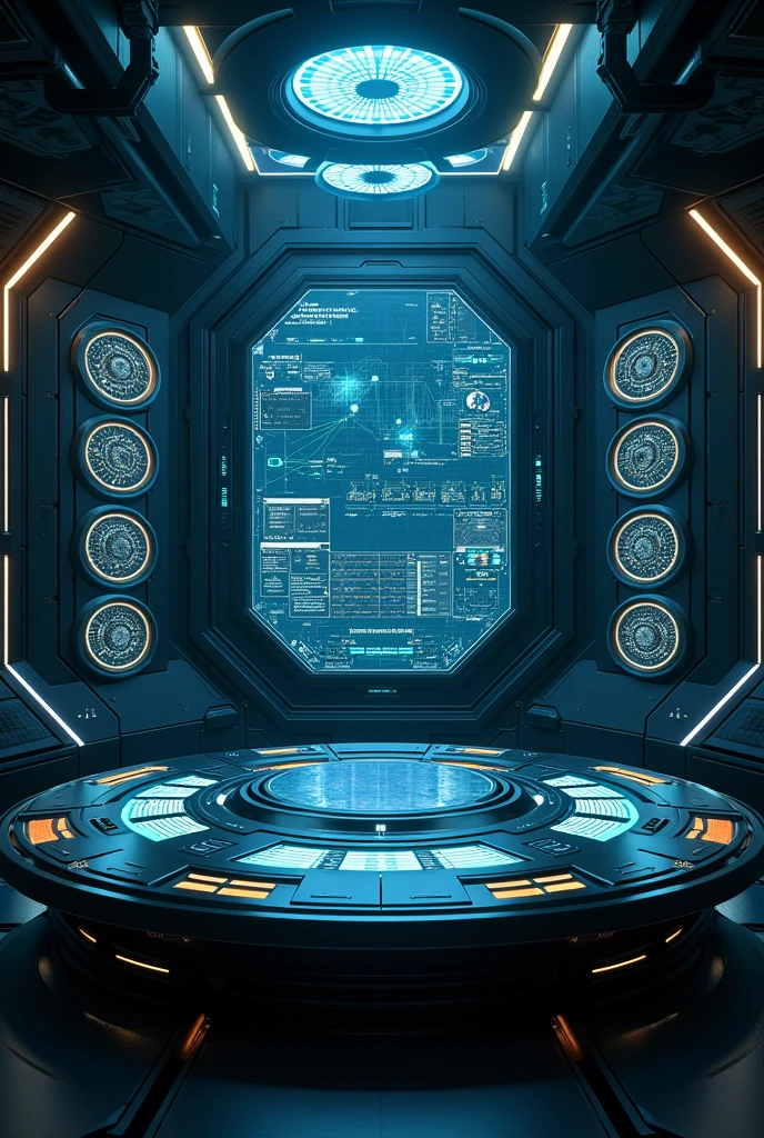 centric large main screen with 6 portals around the outer edge