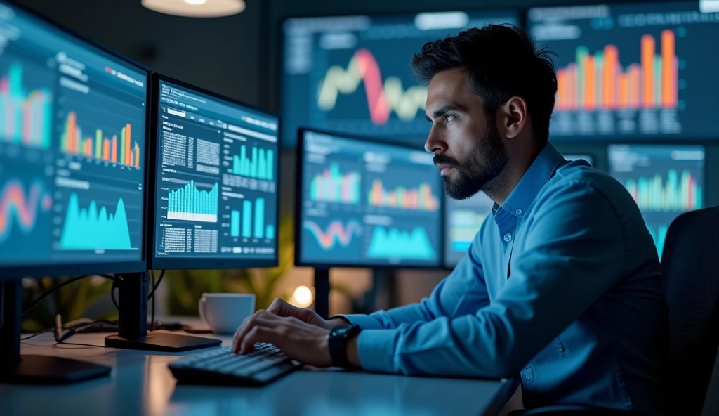 Marketing Analyst Reviewing Big Data Analytics Metrics