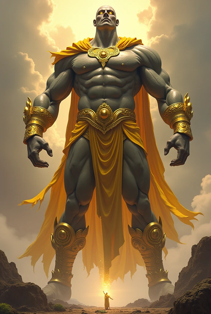 Titan with four(4) arms, wearing golden bracelets, a belt and cape.