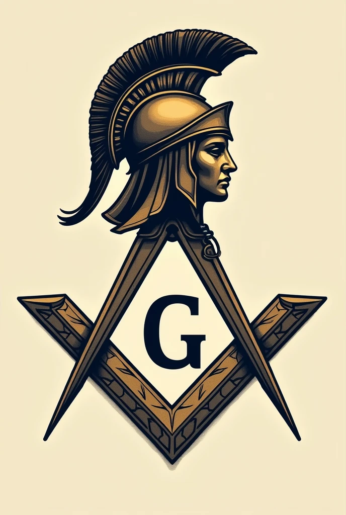 Create a coat of arms with the symbol of Freemasonry and the helmet of the Greek goddess Antenas, somewhat simple