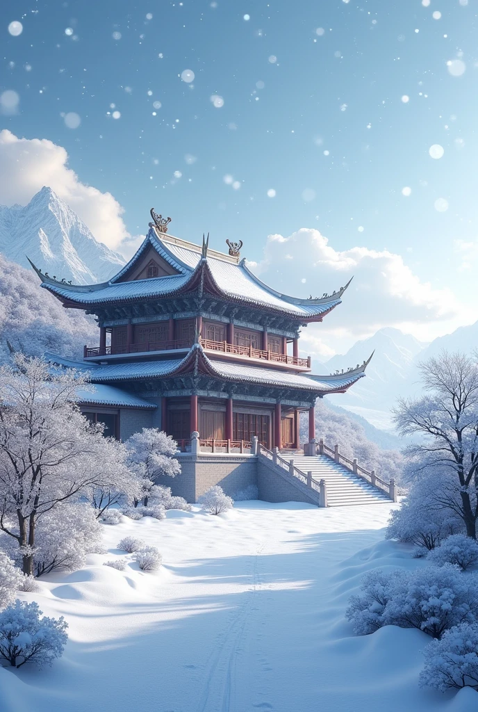 scenery。Gray screen,Loneliness,Gray clouds,The oppressive feeling is full of a stream and a scene of cedar trees in the middle,There was freshly snowed on a small bridge above,Heavy snow fell,Faraway view,There is a ruined little Taoist temple,Small temple。There are footprints on the side path where someone has just walked,Incoming view,The beauty with gray wings wears silver-gray armor that shows half of her breasts,long ashy hair,Big eyes,Two slender thighs are exposed,Exposed body majority,Standing in the snow with silver-gray glittering jewelry,Holding a glittering silver sword in his hand,snow landscape,Arte conceitual de inverno,snow environment,beautiful snowy landscape,snow landscape,snow landscape background,Highly detailed digital art in 4K,8k high quality detail art,cold snowy,surreal frozen landscape,Winter scenery,Gray sky,mystic winter landscape,8k hd matte digital painting