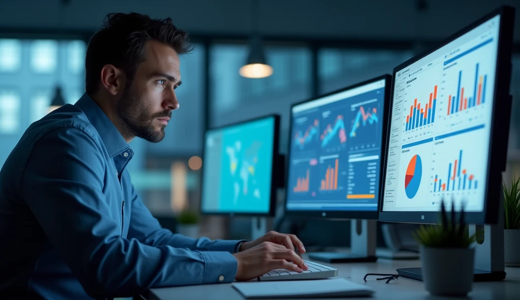Sales Analyst Monitoring Performance Metrics in Data Analytics Software