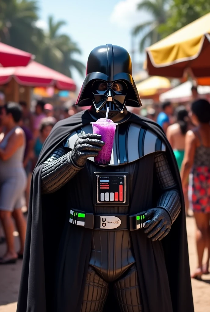 Darth Vader drinking an açaí at the fair in Belém do Pará