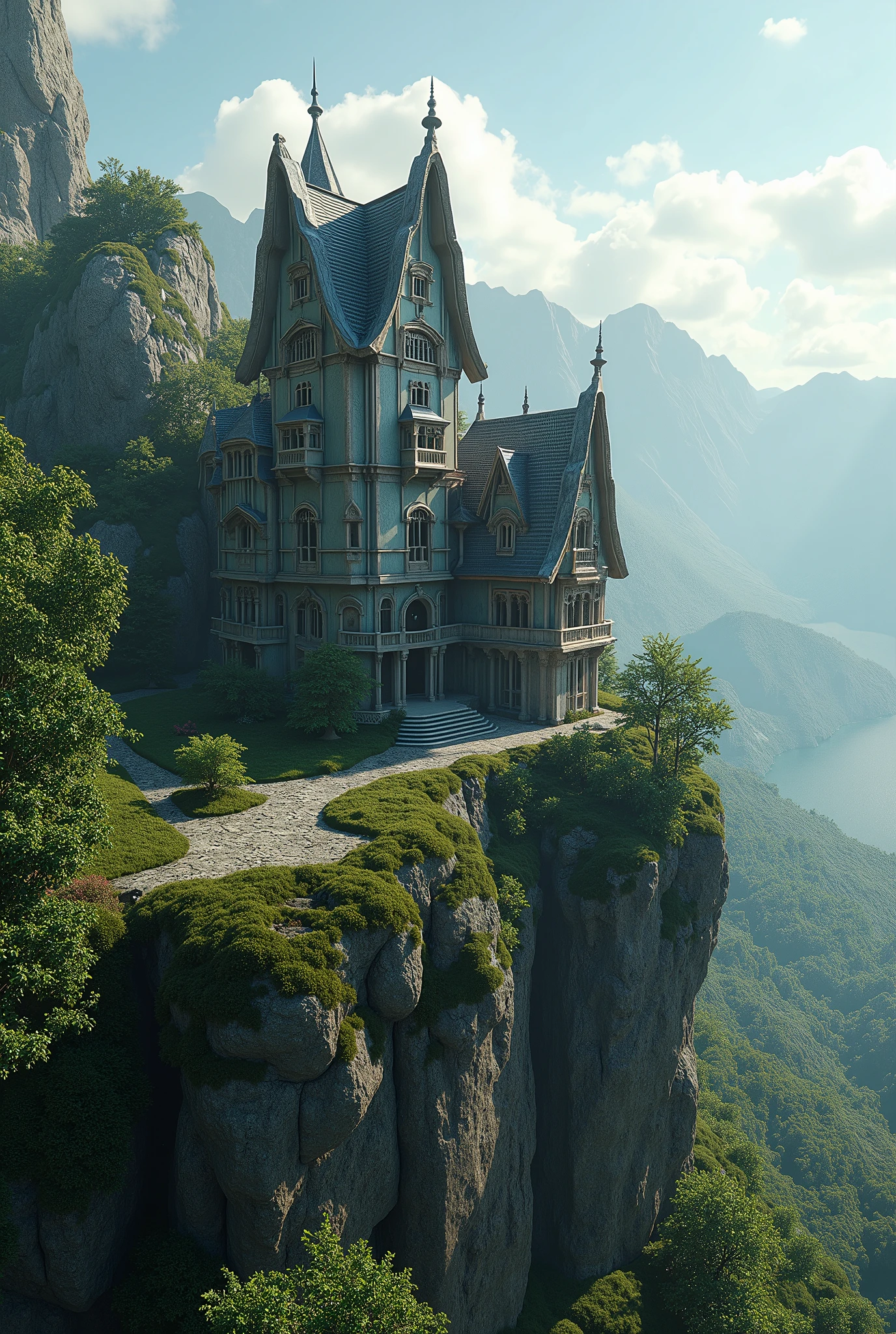 An unusual mansion in a scenic location