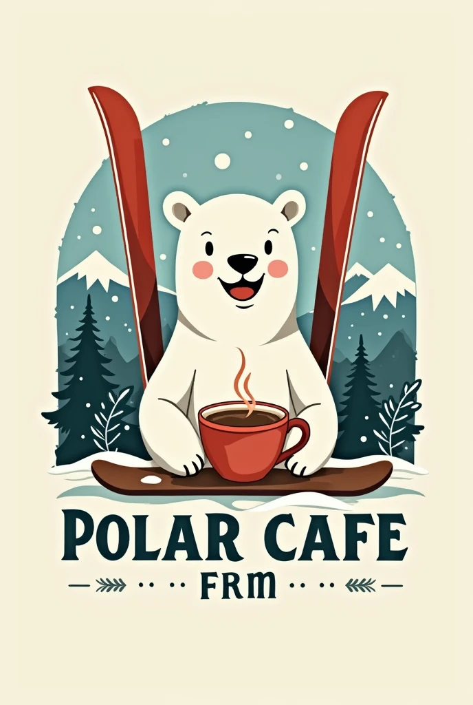 Logo « Polar Café »
Montagne enneigées café latte ours polaire ski