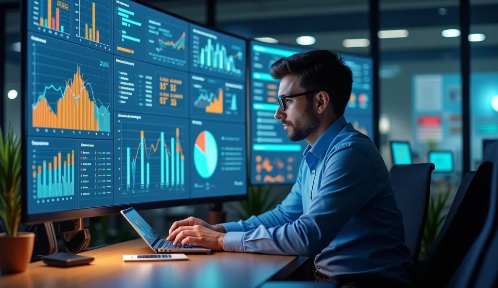 HR Analyst Analyzing Employee Performance KPIs with Data Visualization