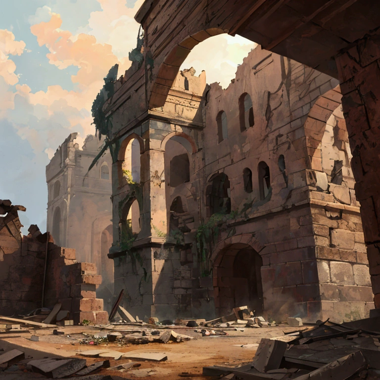 Ilustration, country in ruins, low angle
