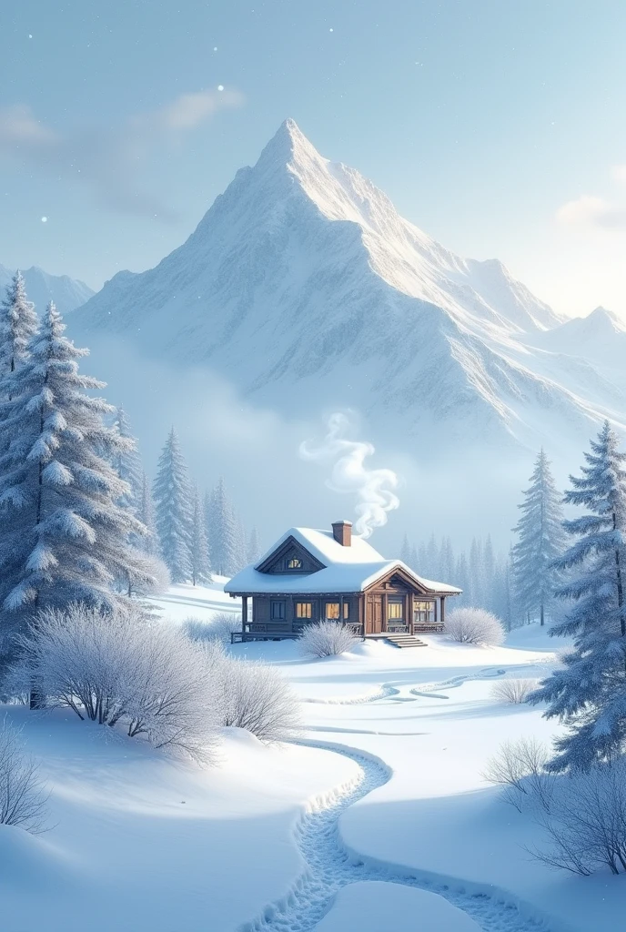 Snowflakes in the sky,Snow scene in Northeast China,Heavy snowfall ,Smoke coming out of the small house,