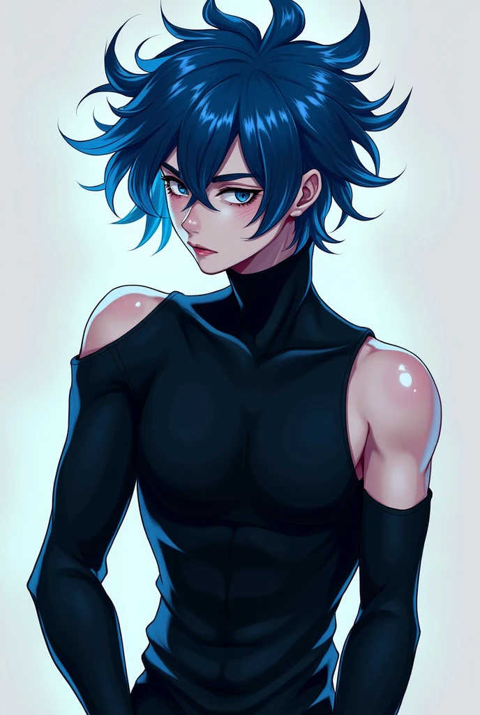 hot demon blue and black SLIGHTLY messy but fluffy hair short guy handsome tall turtle neck shirt no sleeves at all  interesting pose MAN GUY MALE 