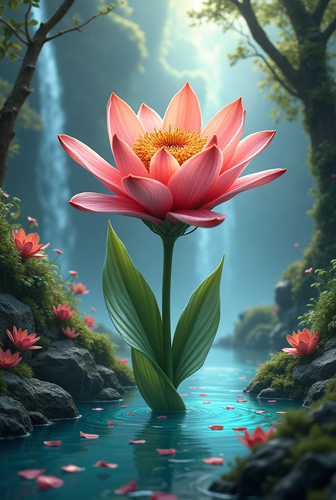 Creat a unique beautiful flower in a beautiful environment