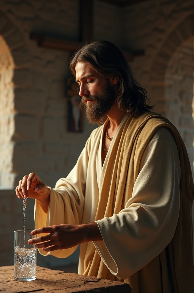 Jesus goes to pour himself a glass of water