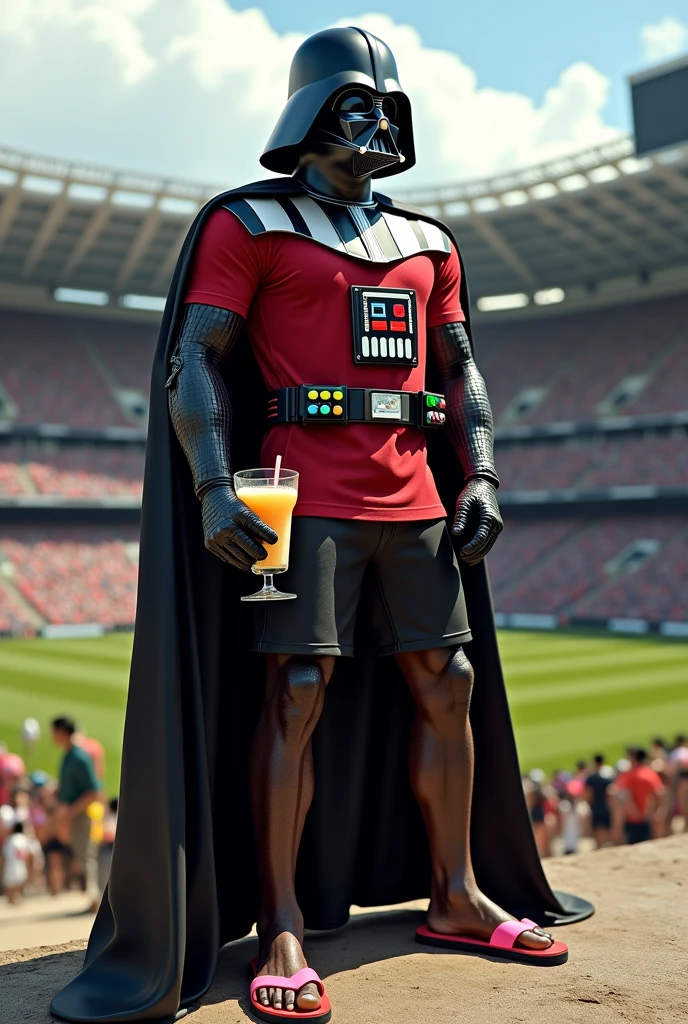 Darth Vader in shorts and flip-flops with a Flamengo shirt at Maracanã