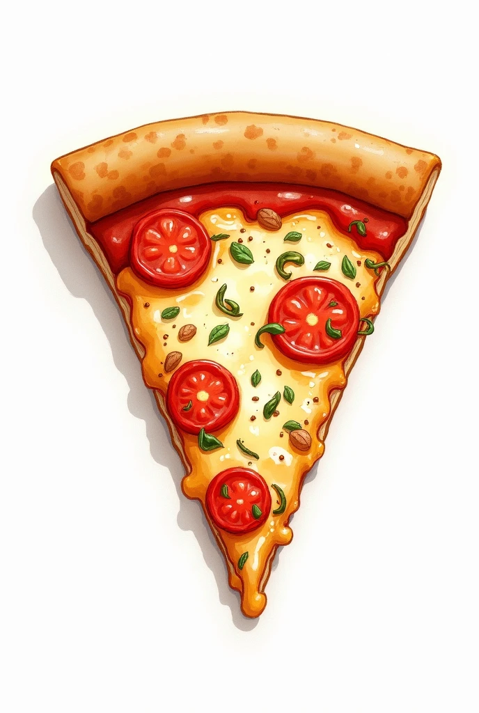 Illustrated drawing of a slice of pizza on a white background,