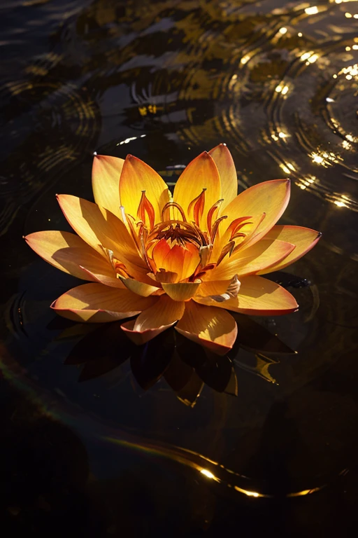 Enlightened Mind, Red tones from orange to gold.. About Rainbow Lotus, And float on transparency., Clear water, Gold gradient background with light transparency. Golden energy flows out from the flower core..