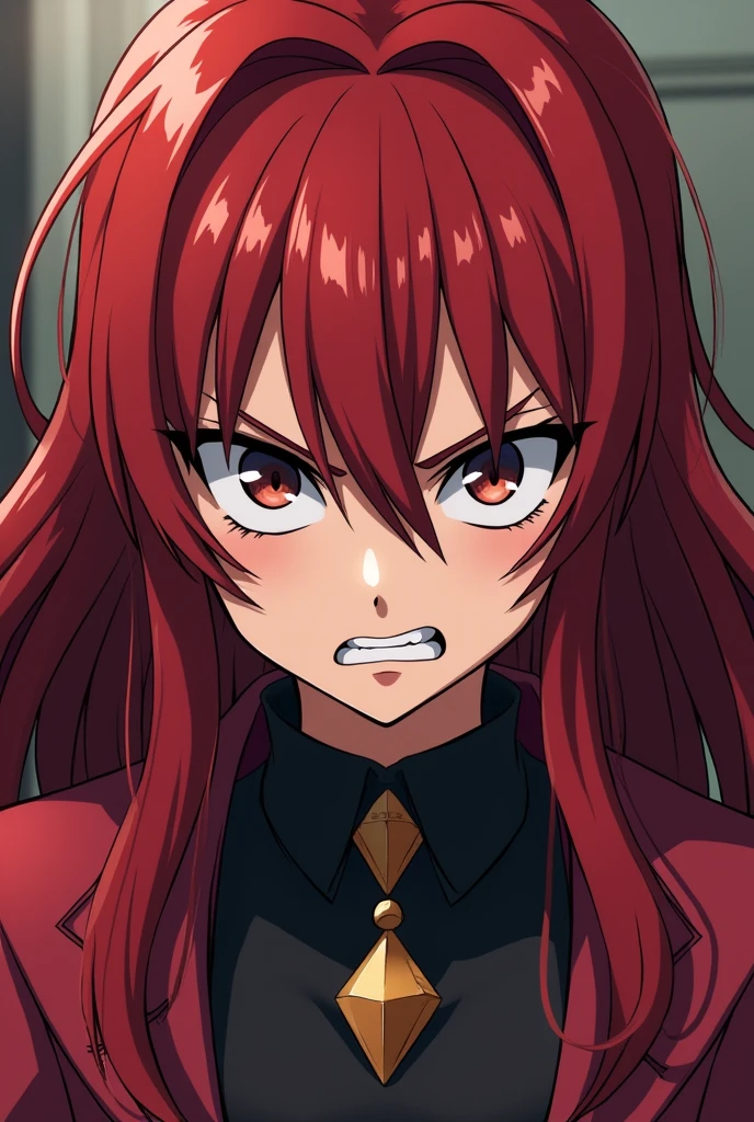 Anime, Witch, Smuggy Face, Angry, One girl, Red haired, Arrogant, Demanding face, not soft face, very angry, Empty eyes