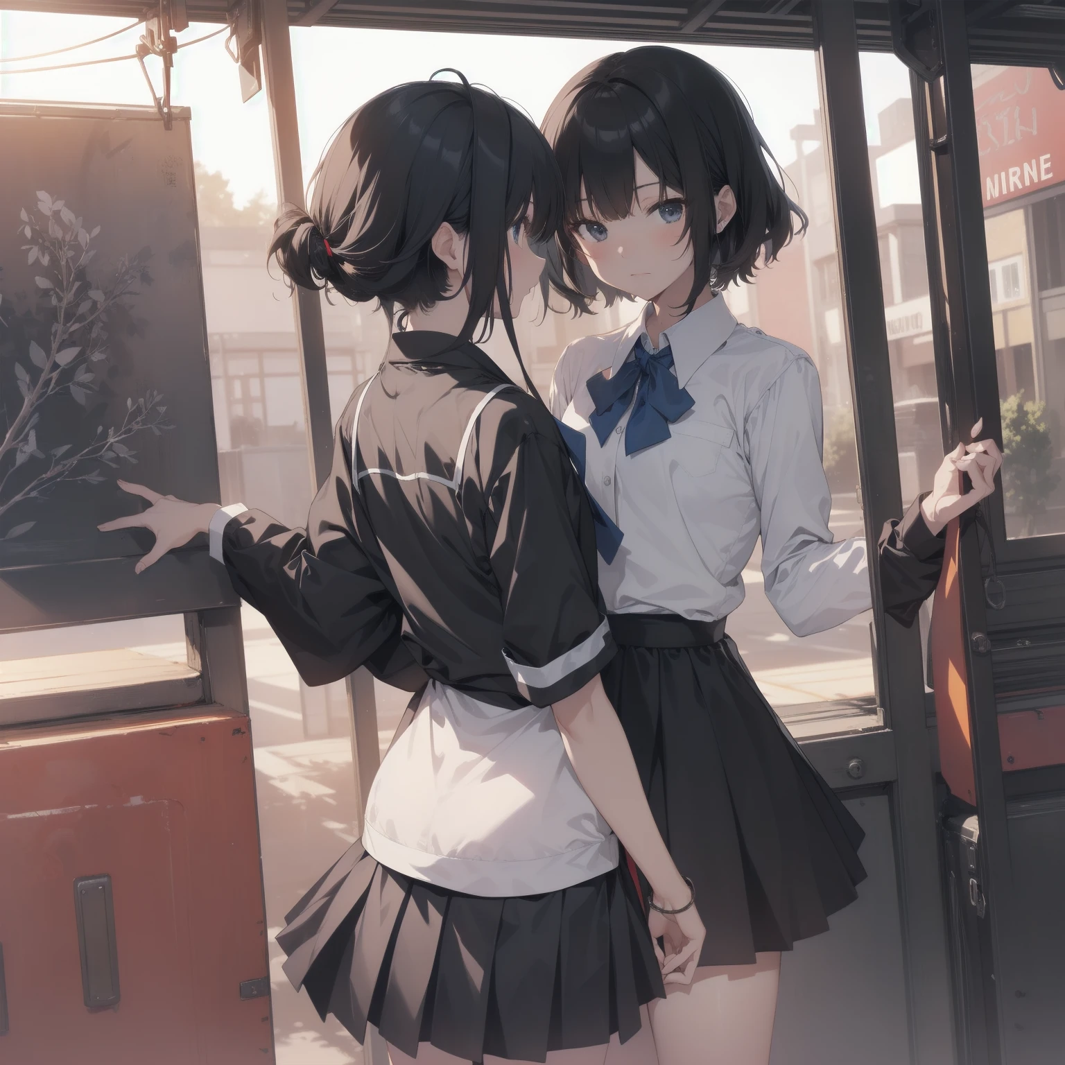 ultra-absurdres-Top quality by artist God, ultra-detailed, high resolution, anime moe artstyle, best anime 8k konachan wallpaper, pixiv contest winner, pool:2810, perfect anatomy,break, 1girl, (Please draw a girl walking sleepily to school alone. )break,(Solo,little female,15yo:1.3),Full limbs, complete fingers,a , (very short hair), short cut, flat chest, , small butt, small black eyes, beautiful detailed eyes, well-proportioned iris and pupils, expressive eyes, highres detailed hair, soft expression, salor school_uniform, sailor collar, serahuku, bow, pleated skirt,(Detailed Lighting), (Detailed background), in the School commute route. break,super detailed skin, Best cinematic lighting powered by famous artist, 8k,beauty illustration,photoshop_(medium),very aesthetic,break,((artist:mery_(yangmalgage) )), artist:clamp ,artist:carnelian ,artist:kantoku ,