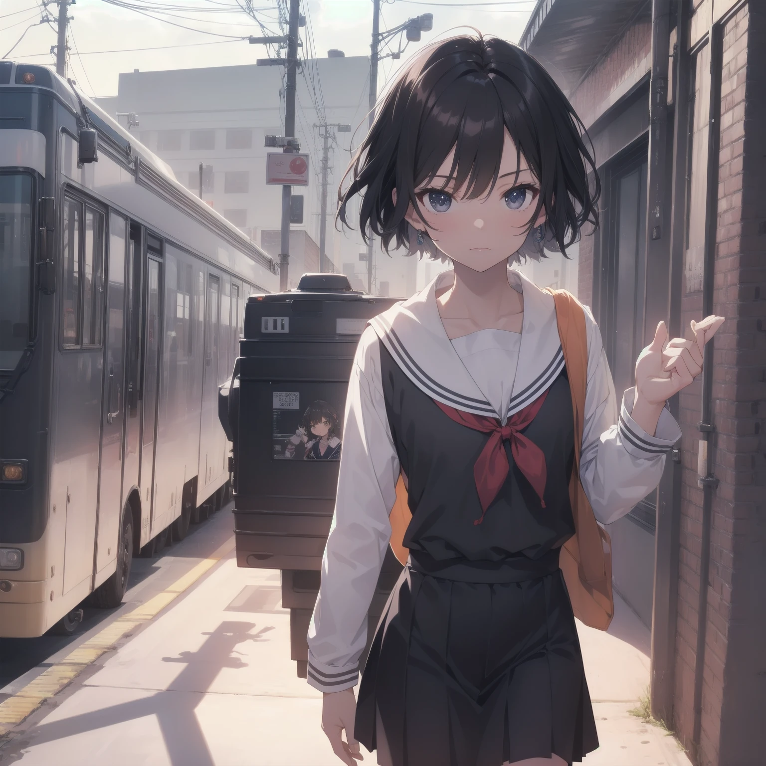 ultra-absurdres-Top quality by artist God, ultra-detailed, high resolution, anime moe artstyle, best anime 8k konachan wallpaper, pixiv contest winner, pool:2810, perfect anatomy,break, 1girl, (Please draw a girl walking sleepily to school alone. )break,(Solo,little female,15yo:1.3),Full limbs, complete fingers,a junior high school student, (very short hair), short cut, flat chest, , small butt, small black eyes, beautiful detailed eyes, well-proportioned iris and pupils, expressive eyes, highres detailed hair, soft expression, salor school_uniform, sailor collar, serahuku, bow, pleated skirt,(Detailed Lighting), (Detailed background), in the School commute route. break,super detailed skin, Best cinematic lighting powered by famous artist, 8k,beauty illustration,photoshop_(medium),very aesthetic,break,((artist:mery_(yangmalgage) )), artist:clamp ,artist:carnelian ,artist:kantoku ,