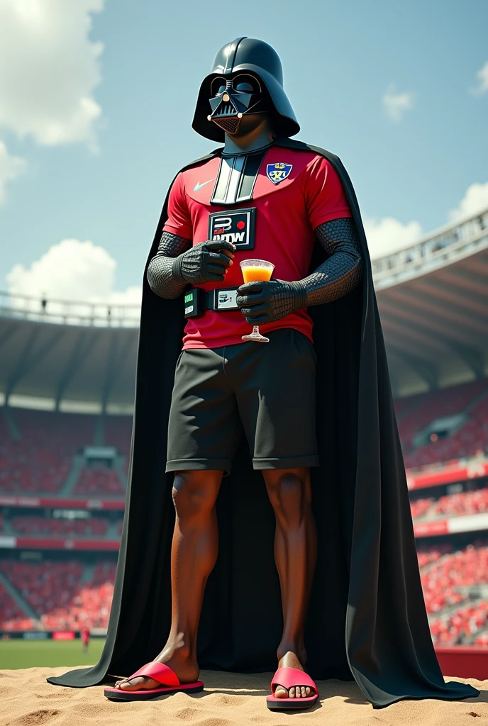 Darth Vader in shorts and flip-flops with a Flamengo shirt at Maracanã 