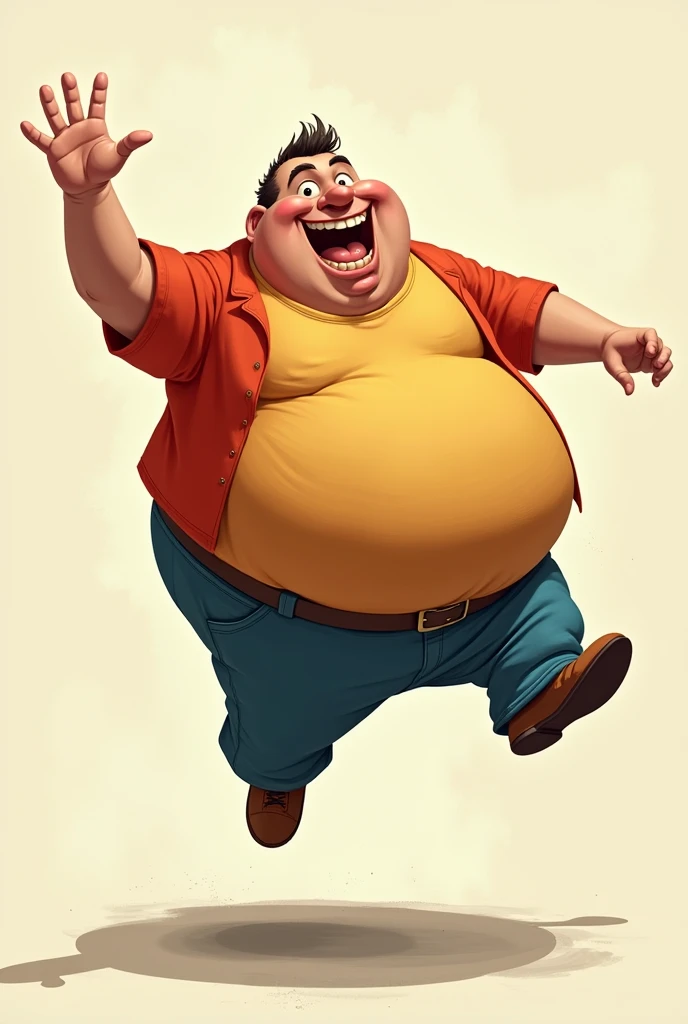 A big fat man make him jump 