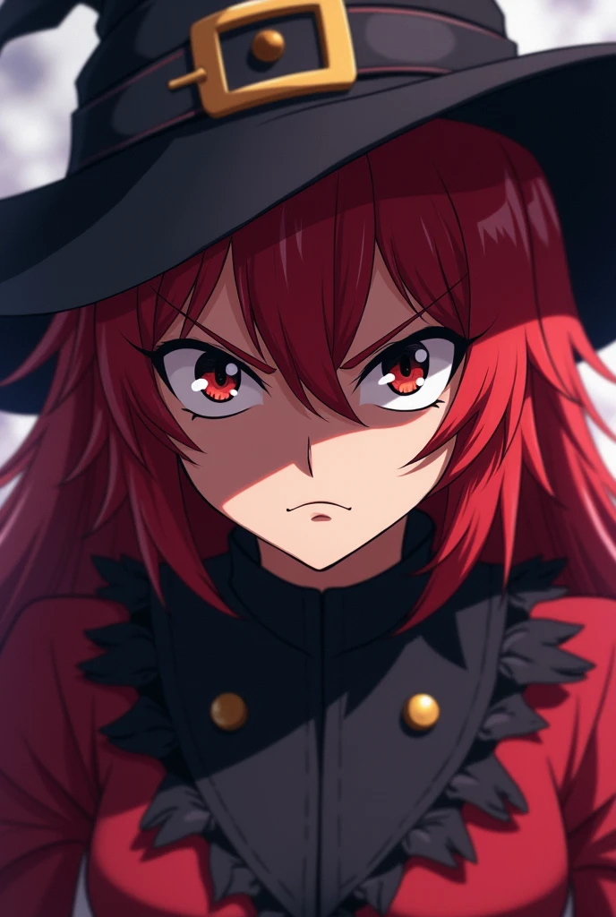 Anime, Witch, Smuggy Face, Angry, One girl, Red haired, Arrogant, Demanding face, not soft face, very angry, Shinobu's eyes