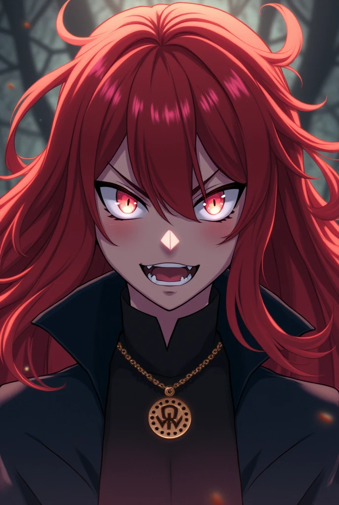 Anime, Witch, Smuggy Face, Angry, One girl, Red haired, Arrogant, Demanding face, not soft face, very angry, Shinobu's eyes