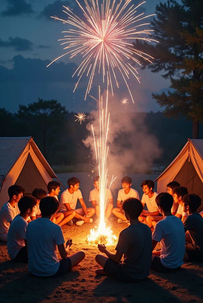 Male group in their late 20s Japanese Hand-held fireworks camp site LGBT Tent Sexy feeling About 20 boys No fire needed