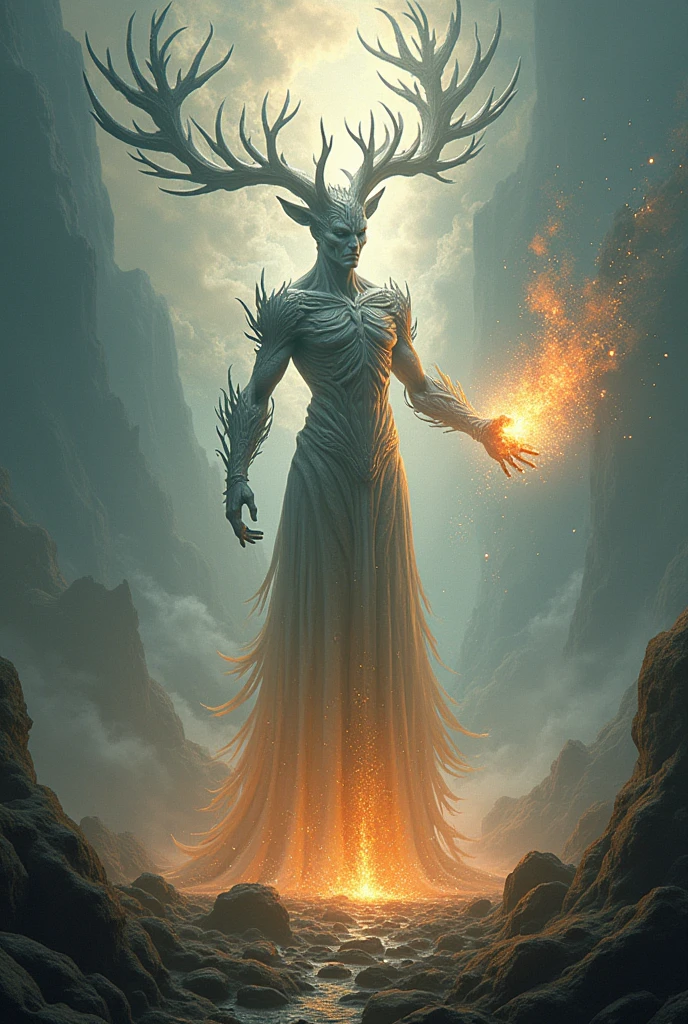 Curious figure similar to the gold of Ofir another universe, an undefined being like a servant of cosmic smoke that does not have a human form but rather a servant or deer